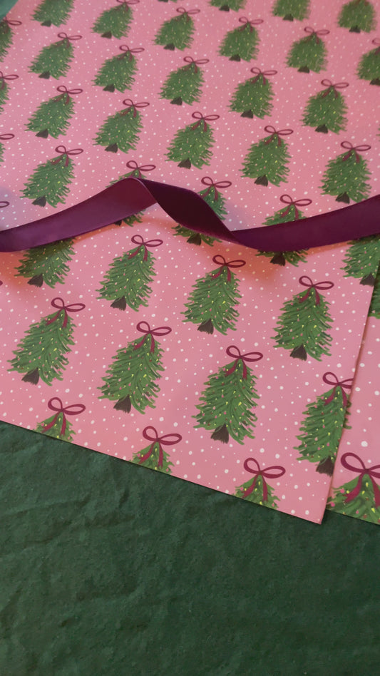 PRE-ORDER Pink Christmas Tree Wrapping Paper