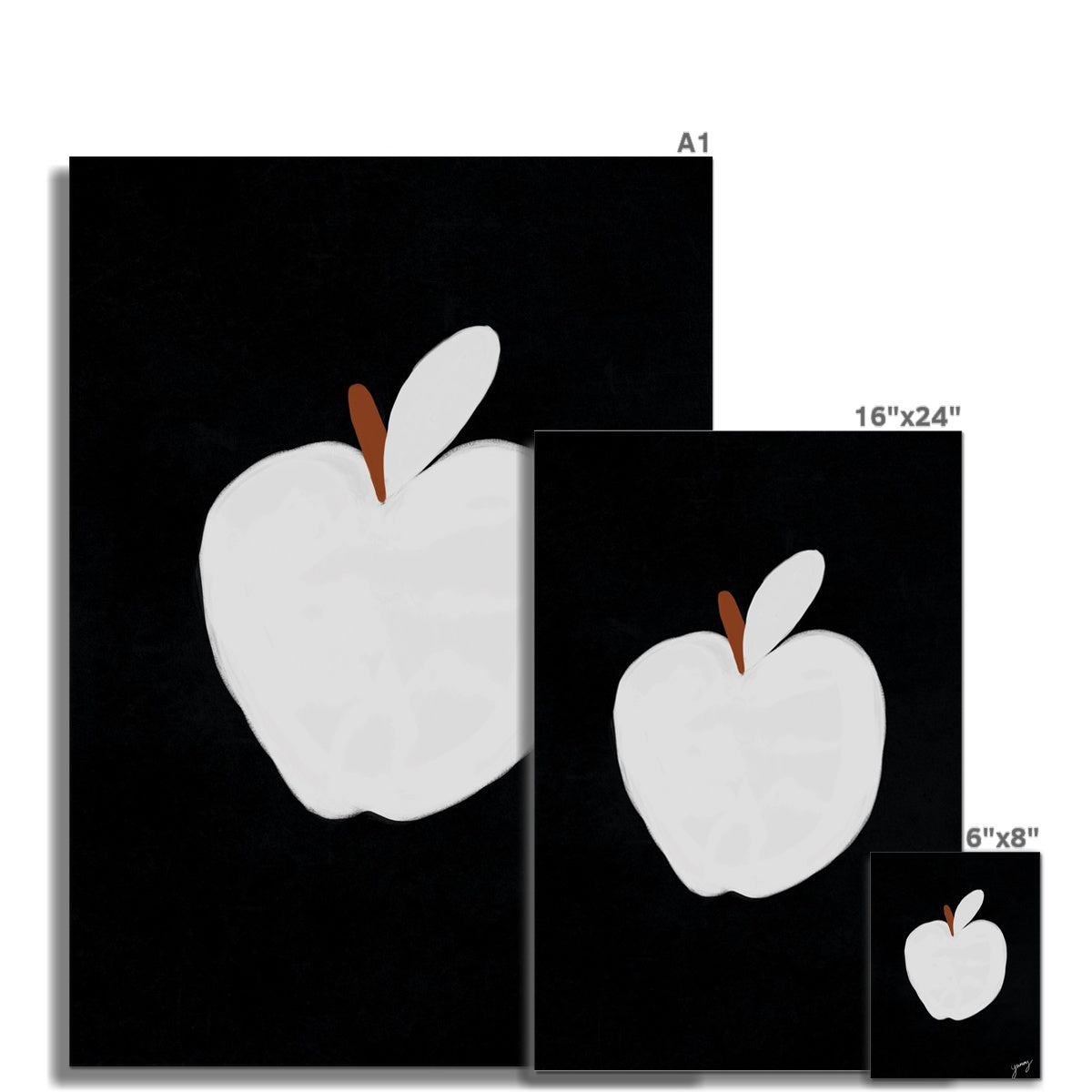Apple Print - Black with white Fine Art Print