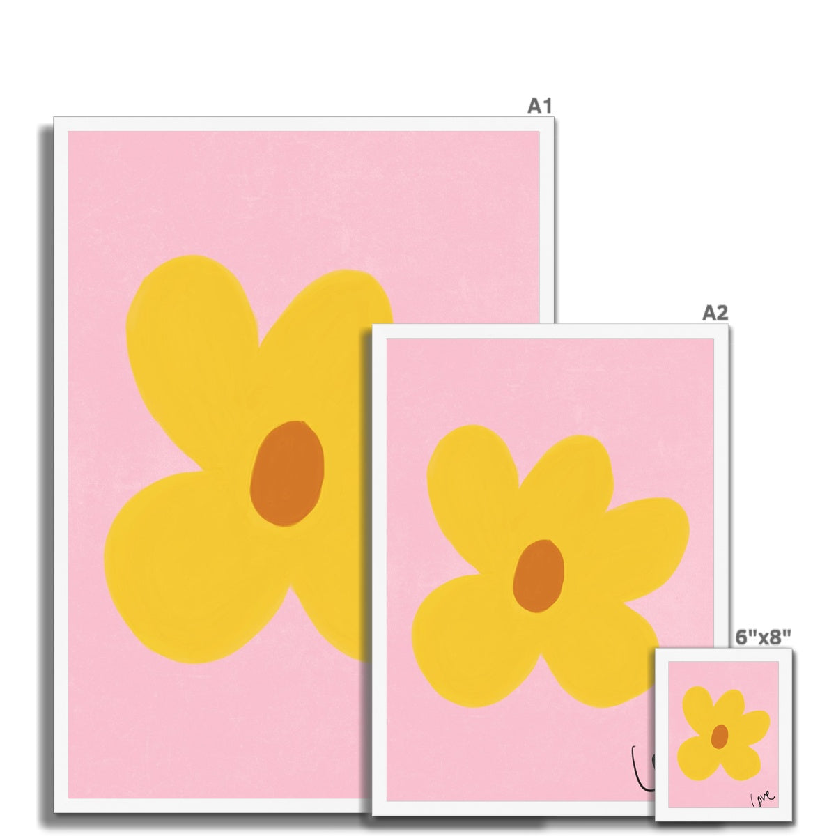 Love Flower Print - Pink, Yellow, Brown Framed Print