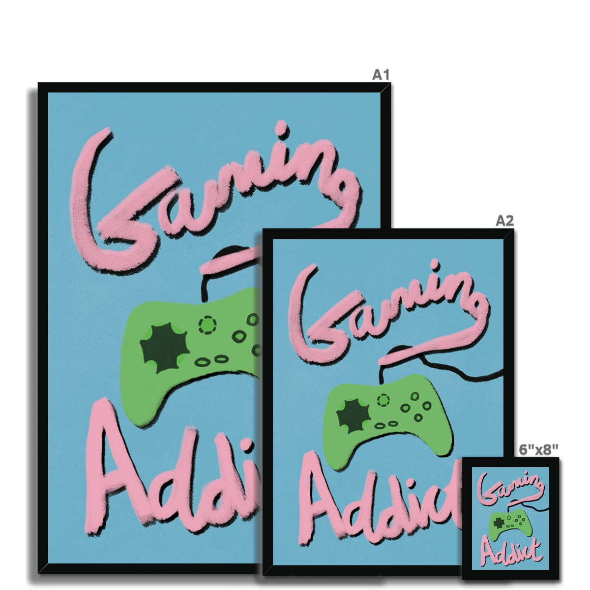 Gaming Addict Print - Blue, Pink, Green Framed Print