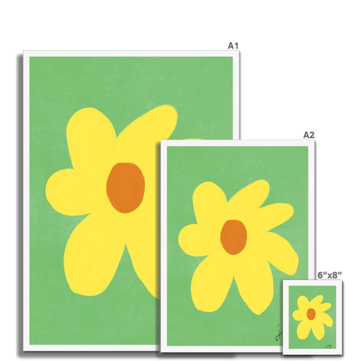 Joy Flower Print - Green, Yellow, Brown Framed Print
