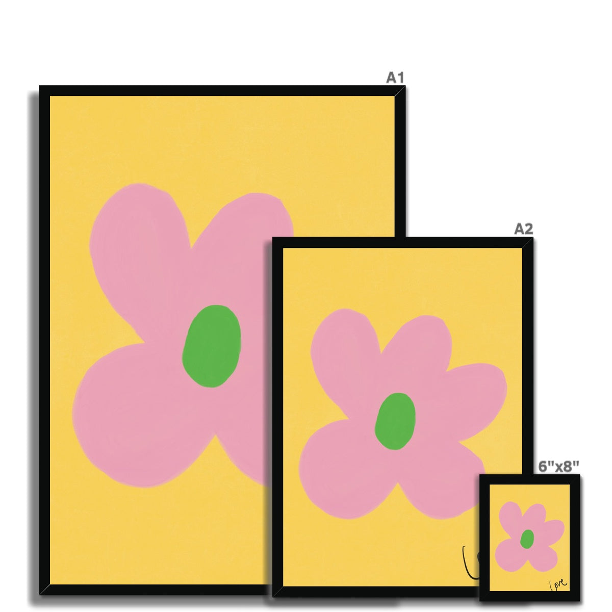 Love Flower Print-Yellow, Pink, Green Framed Print