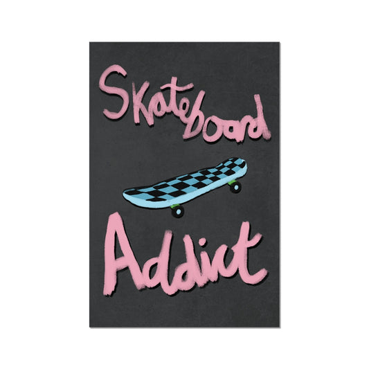 Skateboard Addict Grey, Pink, Blue Fine Art Print