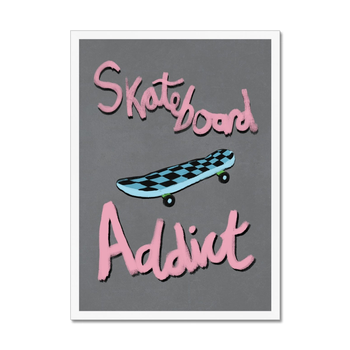 Skateboard Addict - Light Grey, Pink, Blue Framed Print