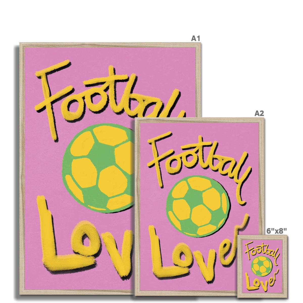 Football Lover Print - Pink, Yellow, Green Framed Print