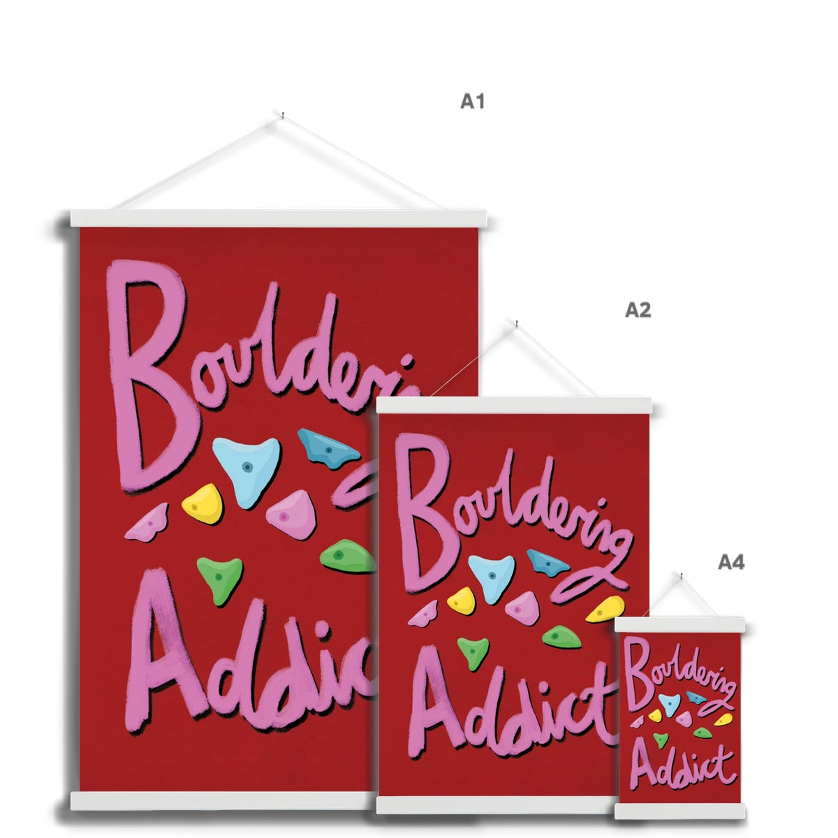 Bouldering Addict - Red and Pink Fine Art Print with Hanger