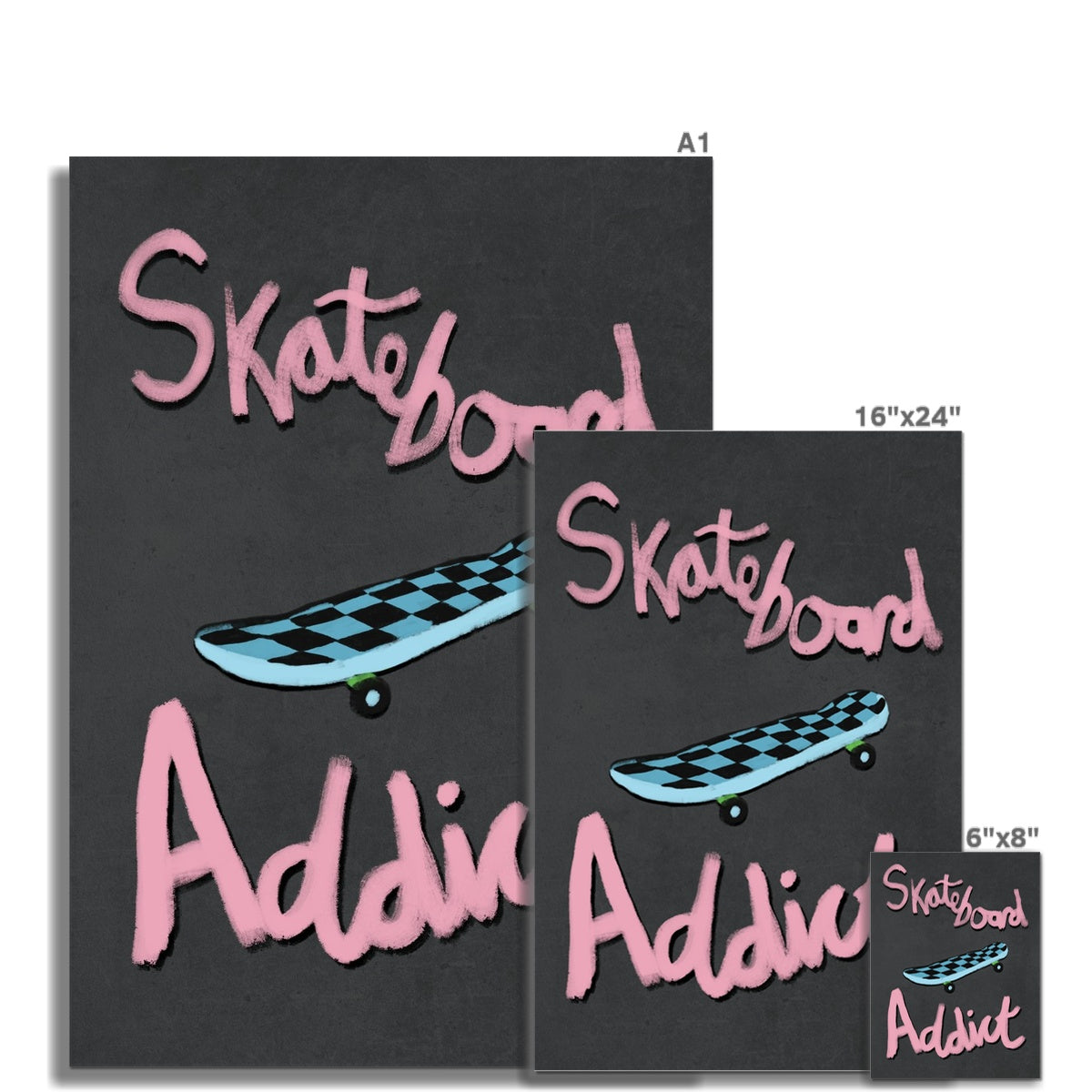 Skateboard Addict Grey, Pink, Blue Fine Art Print