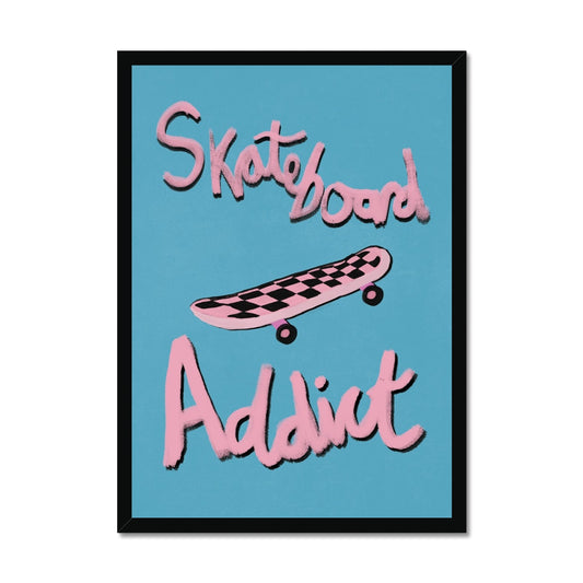 Skateboard Addict - Blue, Pink Framed Print