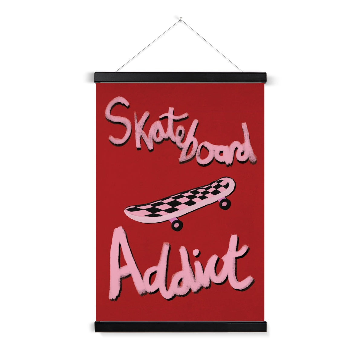 Skateboard Addict - Red, Pink Fine Art Print with Hanger