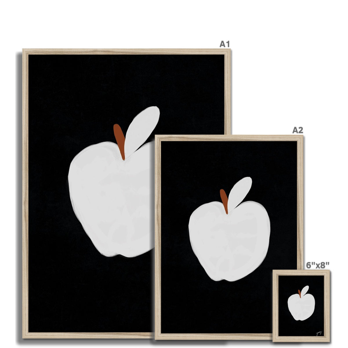 Apple Print - Black with white Framed Print