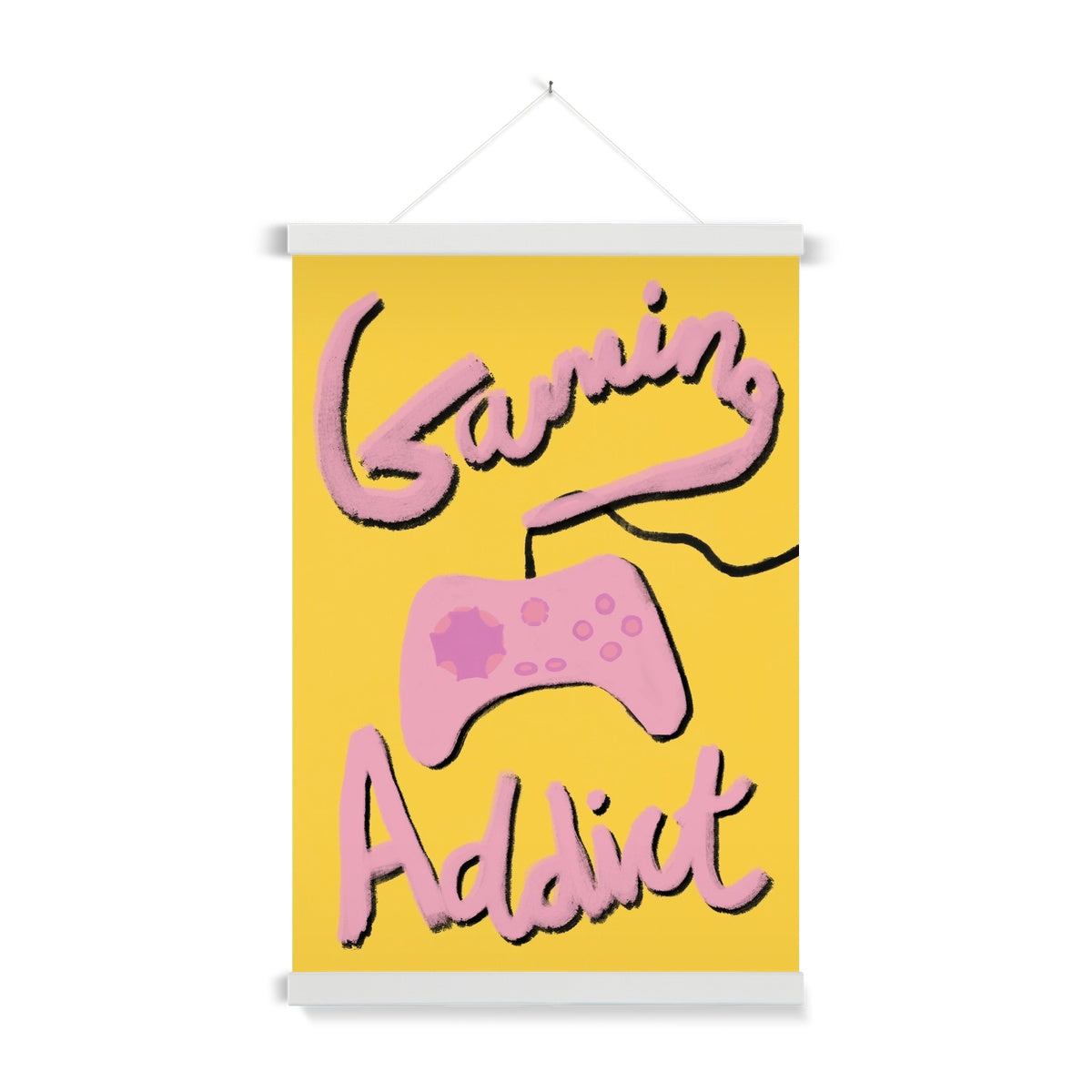 Gaming Addict Print - Yellow, Pink Fine Art Print with Hanger
