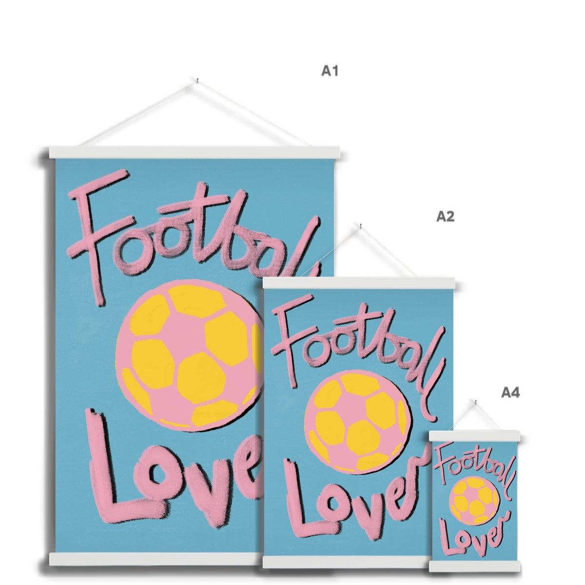 Football Lover Print - Blue, Yellow, Pink Fine Art Print with Hanger