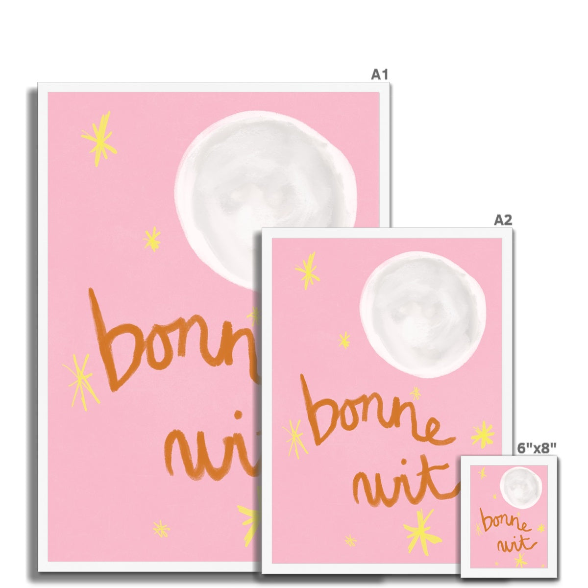 Bonne Nuit Print - Pink with Brown Framed Print