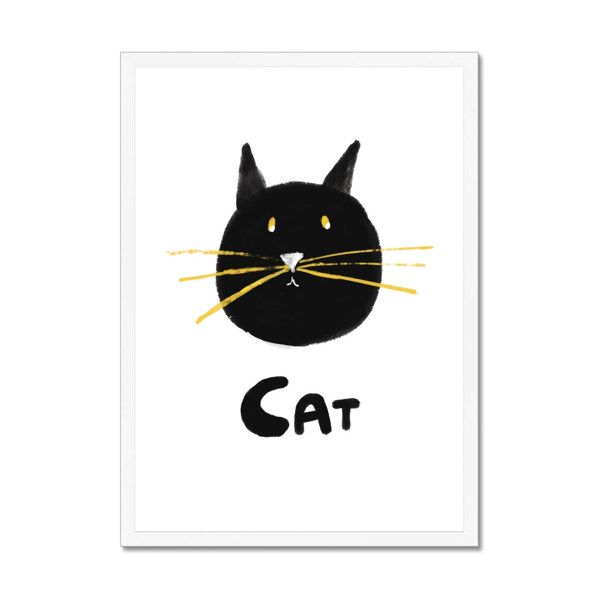 Cat Print - White with black Framed Print