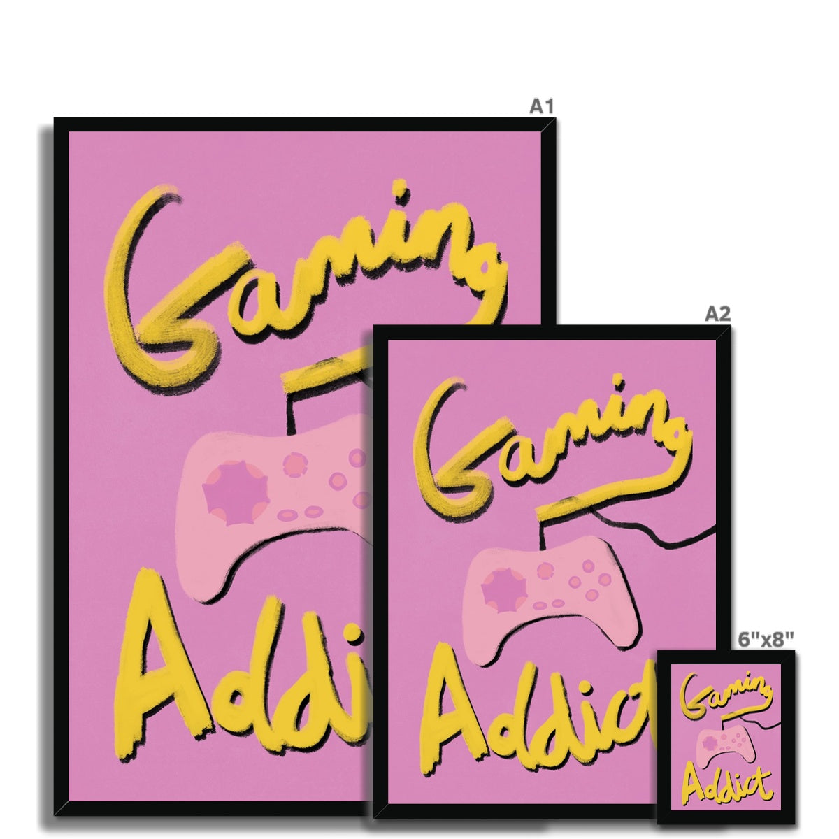 Gaming Addict - Pink, Yellow Framed Print