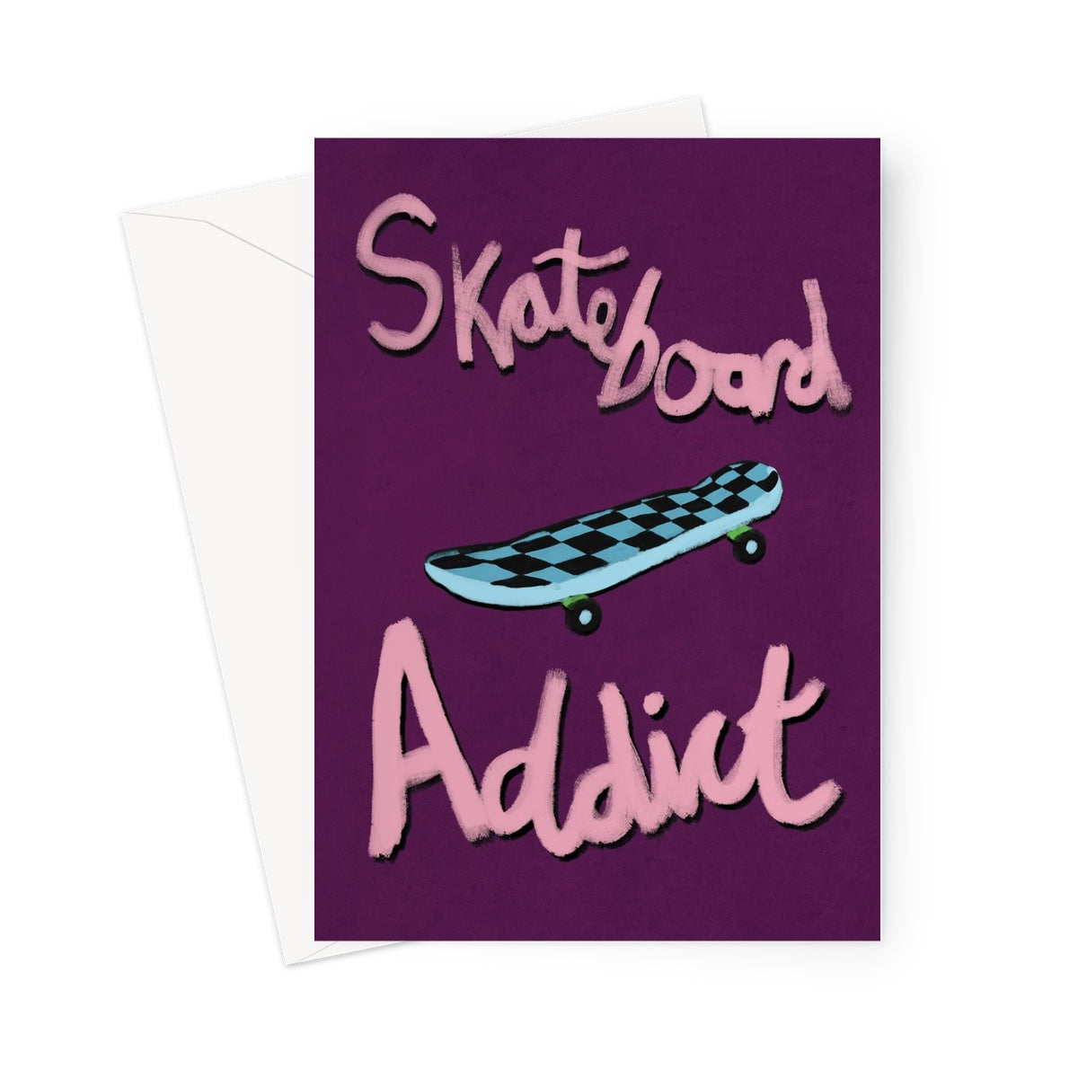 Skateboard Addict - Dark Purple, Pink, Blue Greeting Card