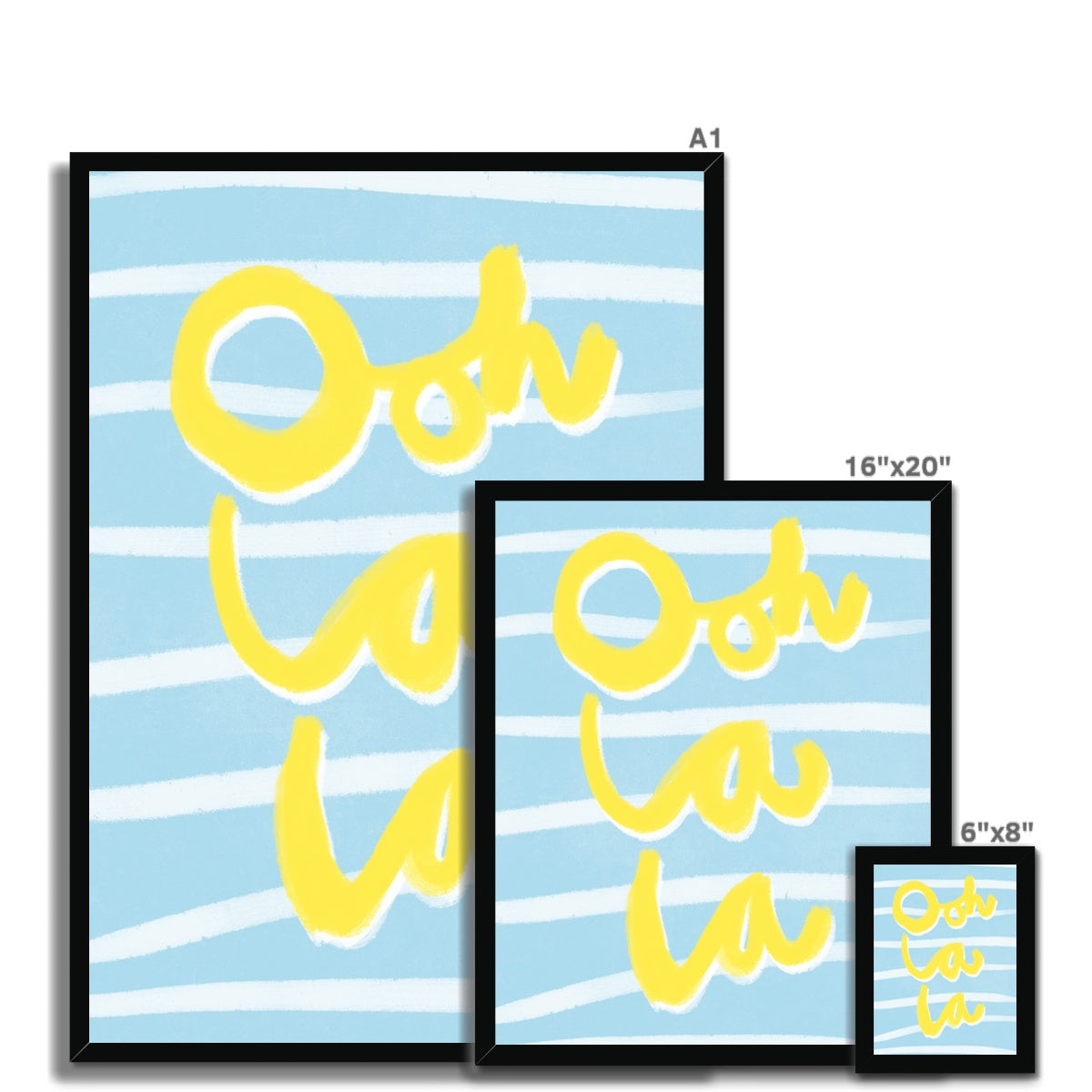 Ooh La La Art Print - Blue, White and Yellow Framed Print