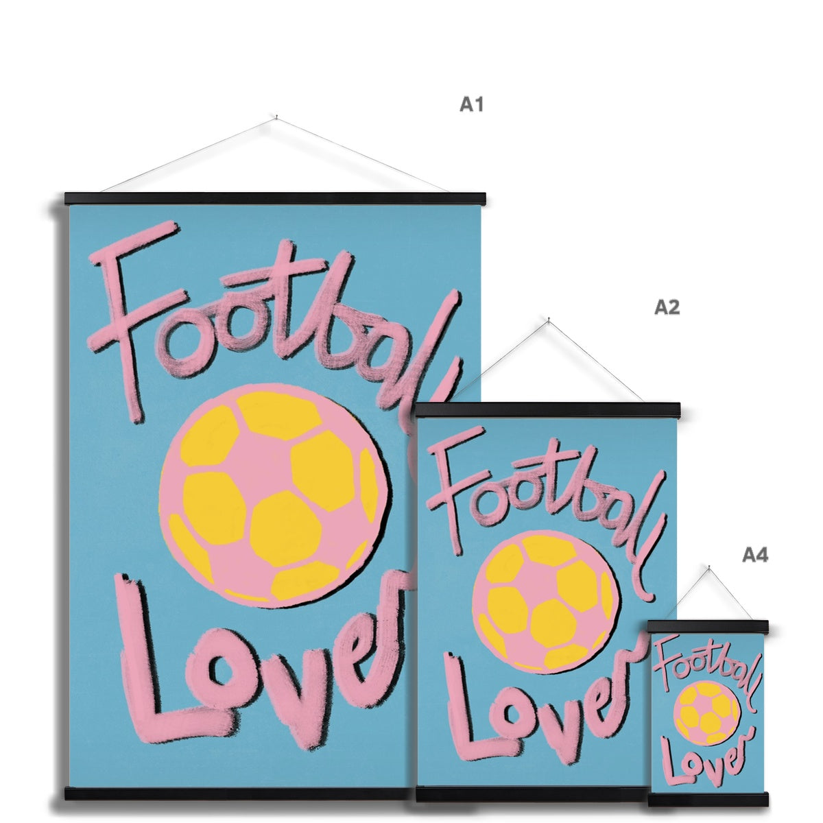 Football Lover Print - Blue, Yellow, Pink Fine Art Print with Hanger