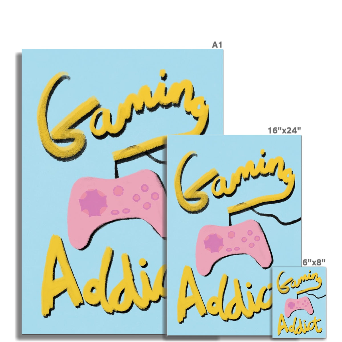 Gaming Addict Print - Light Blue, Yellow, Pink Fine Art Print