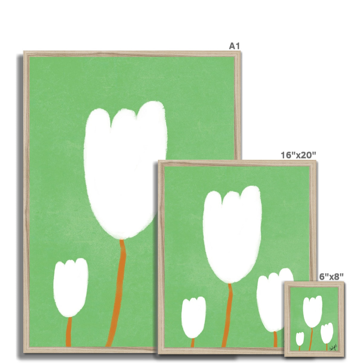 Tulips Print - Green, White Framed Print