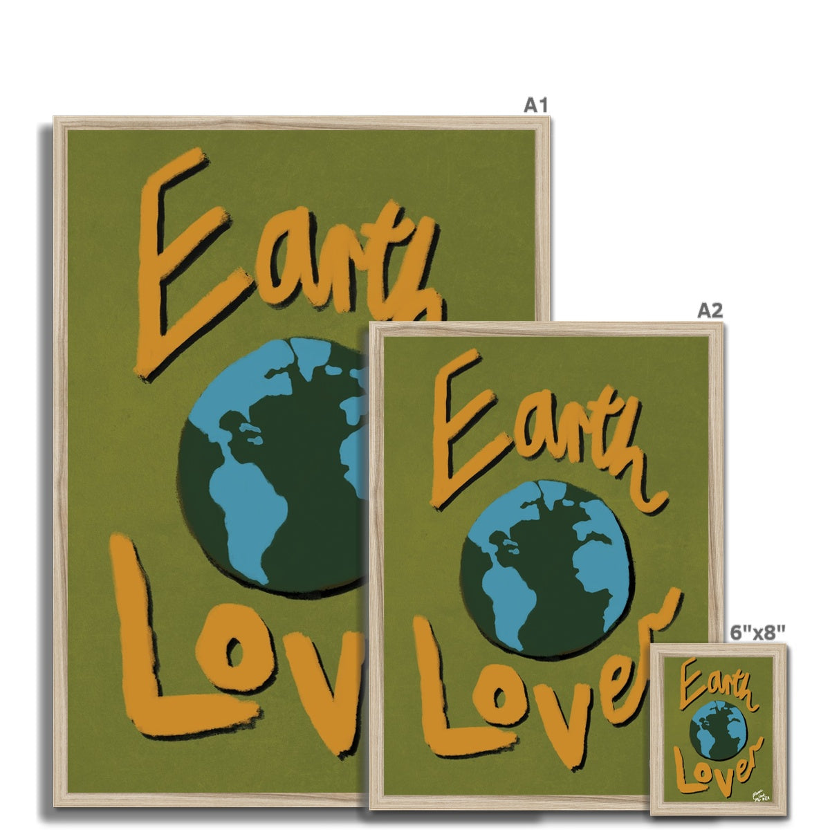 Earth Lover Print - Olive Green, Blue, Orange Framed Print