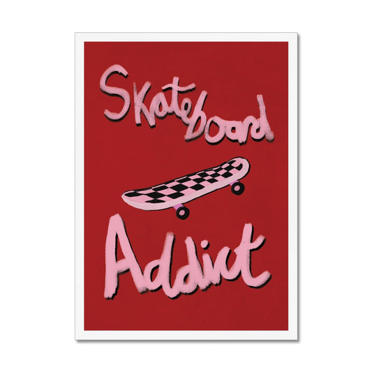 Skateboard Addict - Red, Pink Framed Print