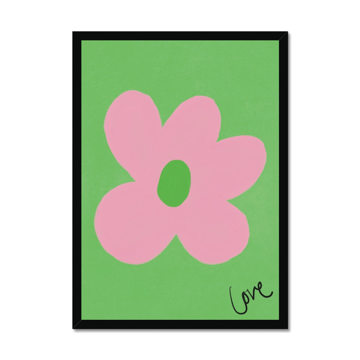 Love Flower Print - Green, Pink, Green Framed Print