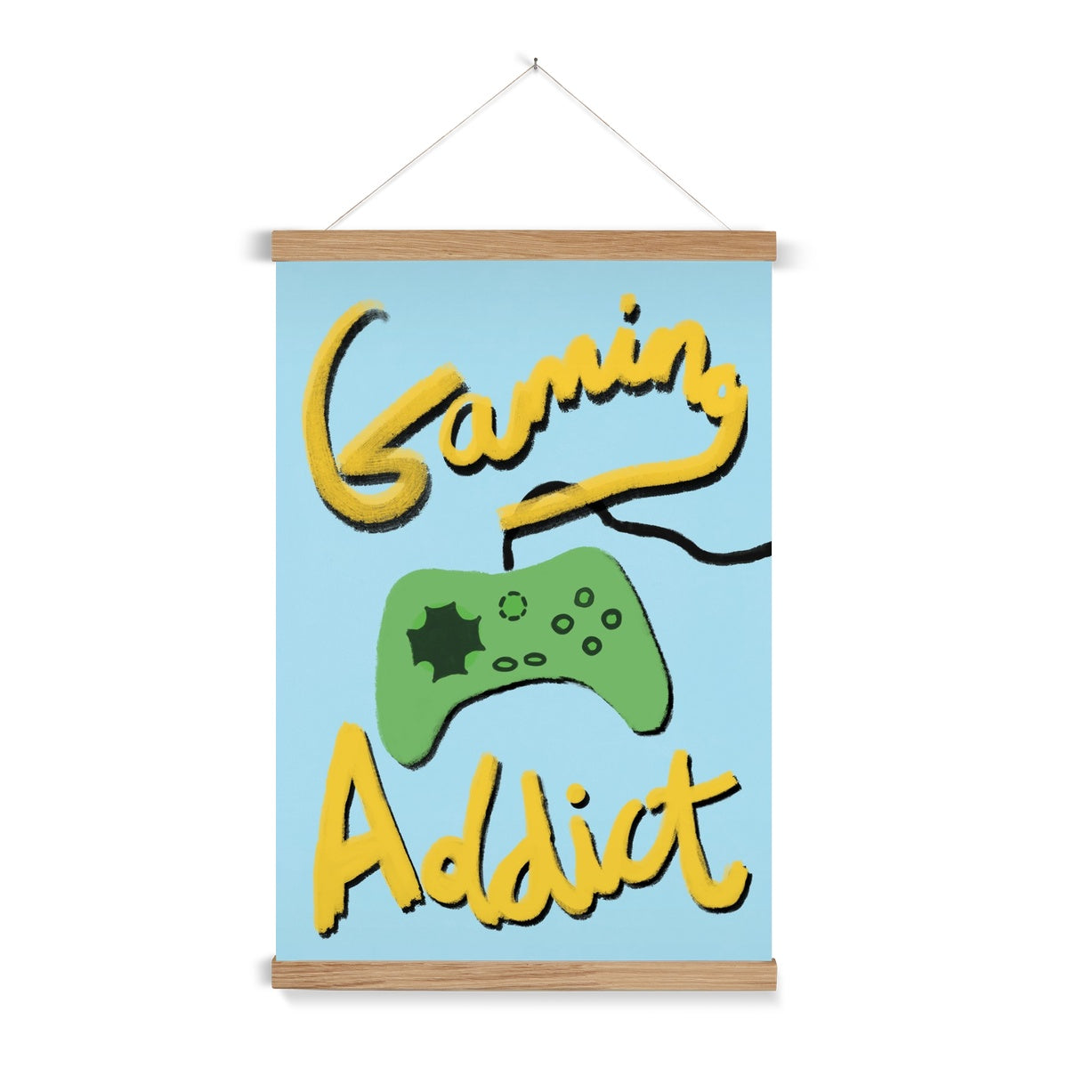 Gaming Addict Print - Light Blue, Yellow, Green Fine Art Print with Hanger