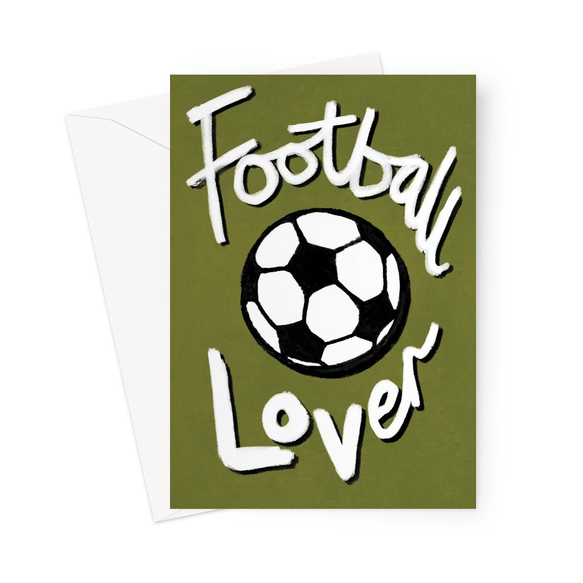 Football Lover Print - Olive Green, Black, White Greeting Card