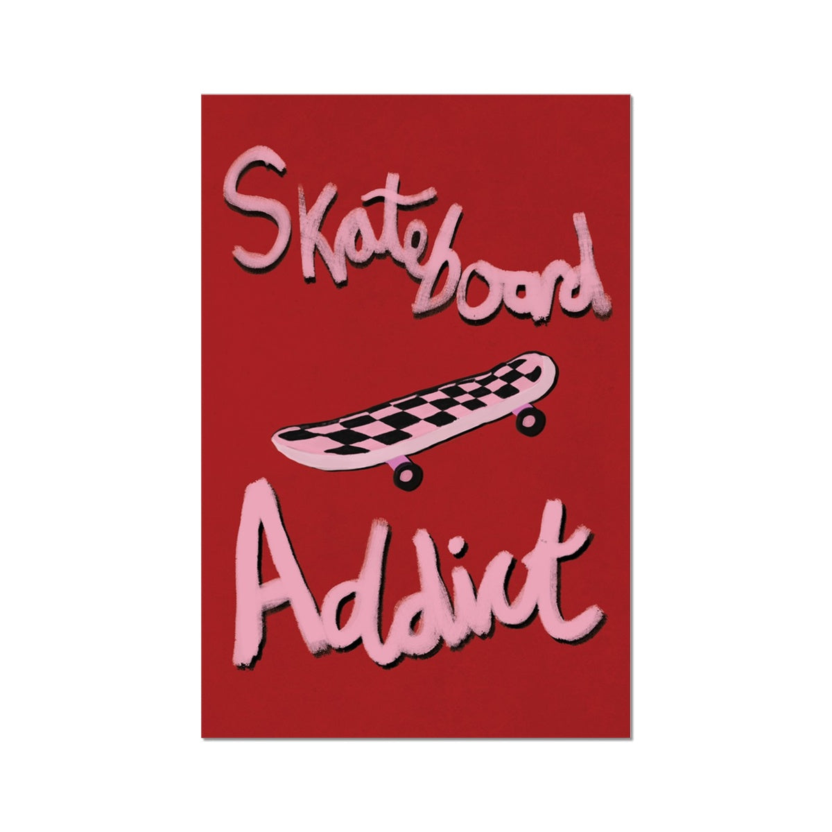 Skateboard Addict - Red, Pink Fine Art Print