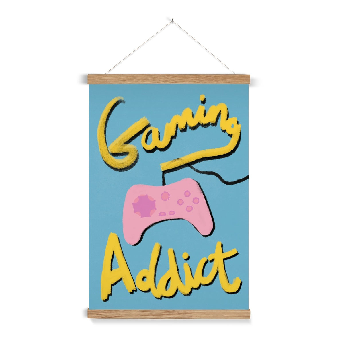 Gaming Addict Print - Blue, Yellow, Pink Fine Art Print with Hanger