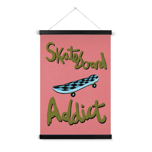 Skateboard Addict - Coral, Olive Green, Blue Fine Art Print with Hanger