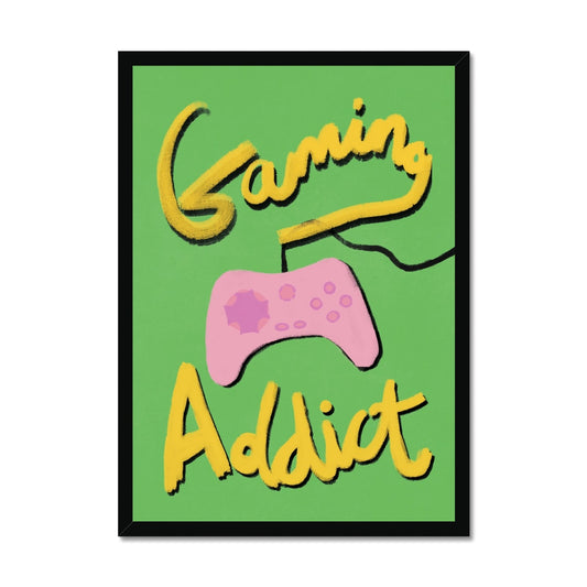 Gaming Addict Print - Green, Yellow, Pink Framed Print