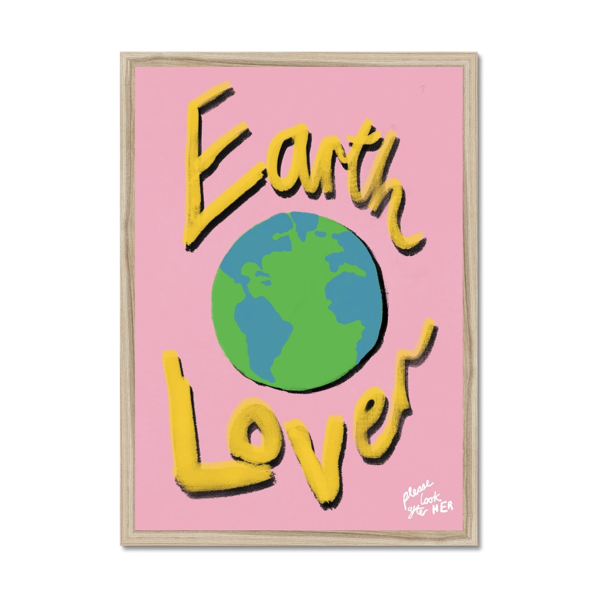 Earth Lover Print - Light Pink, Yellow Framed Print