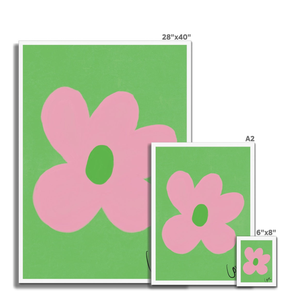 Love Flower Print - Green, Pink, Green Framed Print