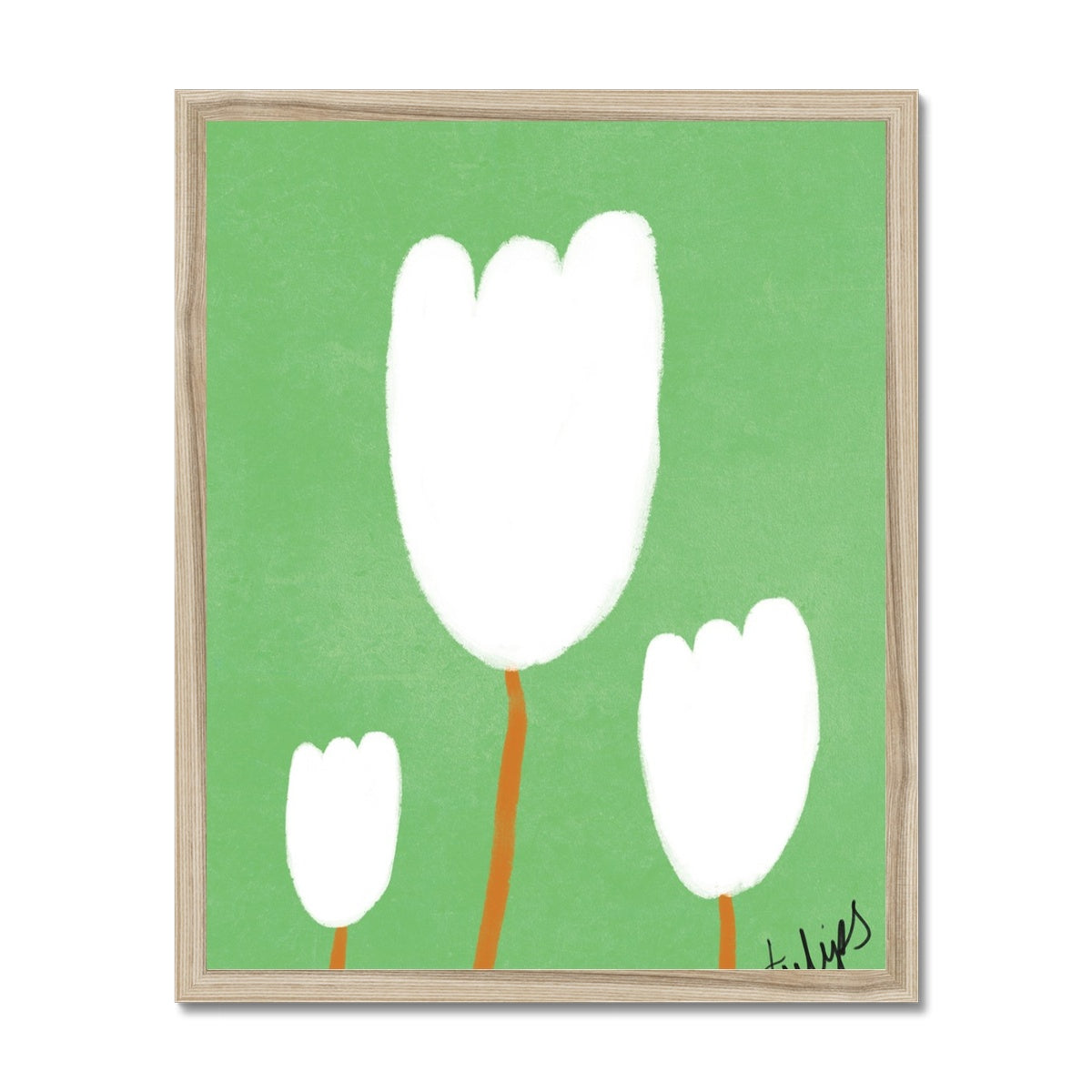 Tulips Print - Green, White Framed Print