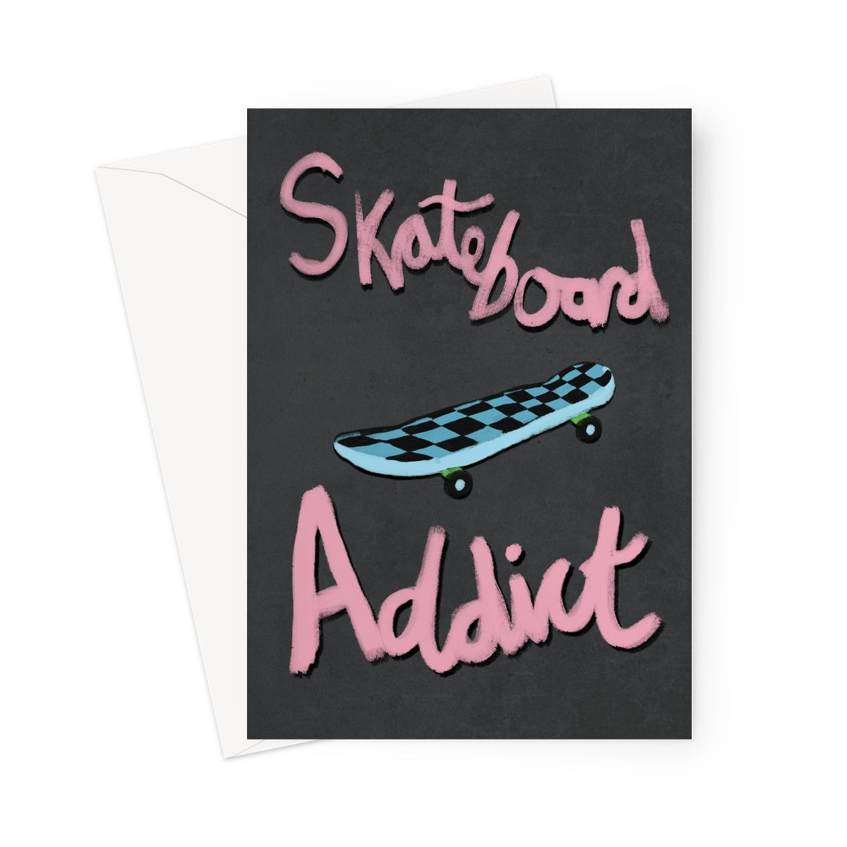 Skateboard Addict Grey, Pink, Blue Greeting Card