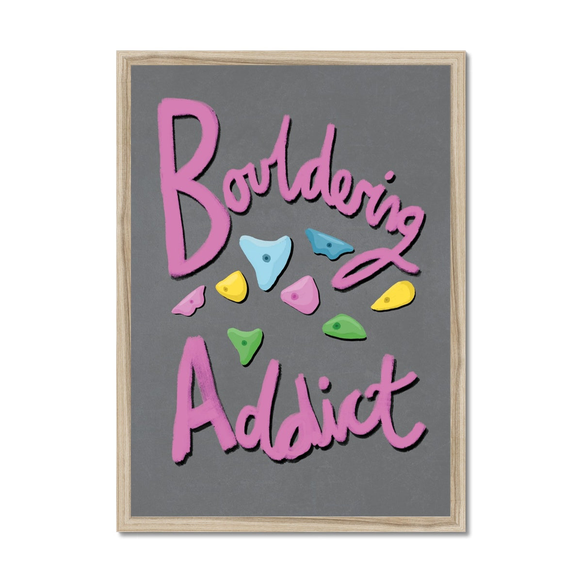 Bouldering Addict - Light Grey and Pink Framed Print