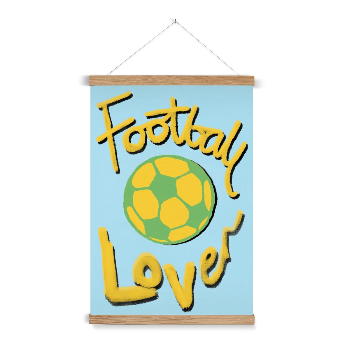 Football Lover Print - Light Blue, Yellow, Green Fine Art Print with Hanger