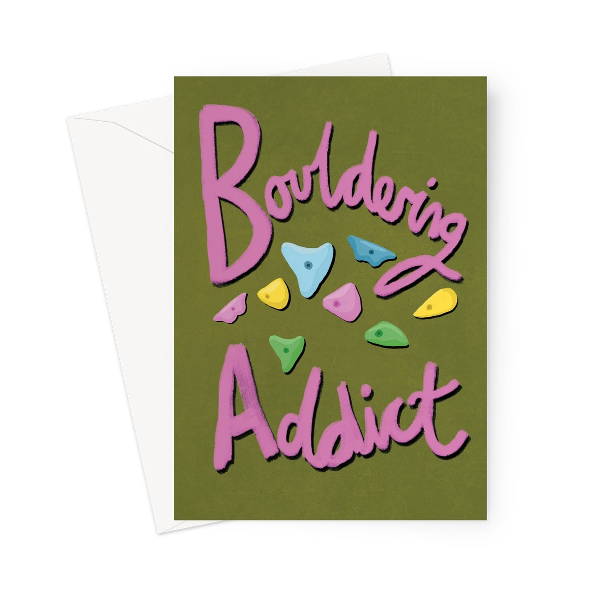 Bouldering Addict - Olive Green and Pink Greeting Card