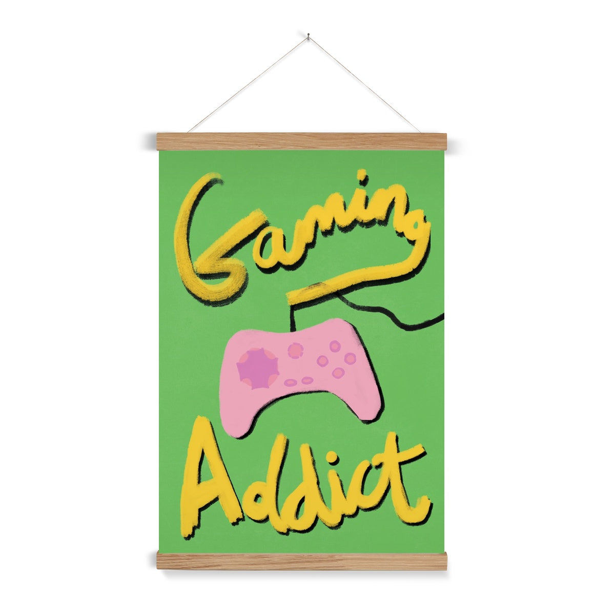 Gaming Addict Print - Green, Yellow, Pink Fine Art Print with Hanger