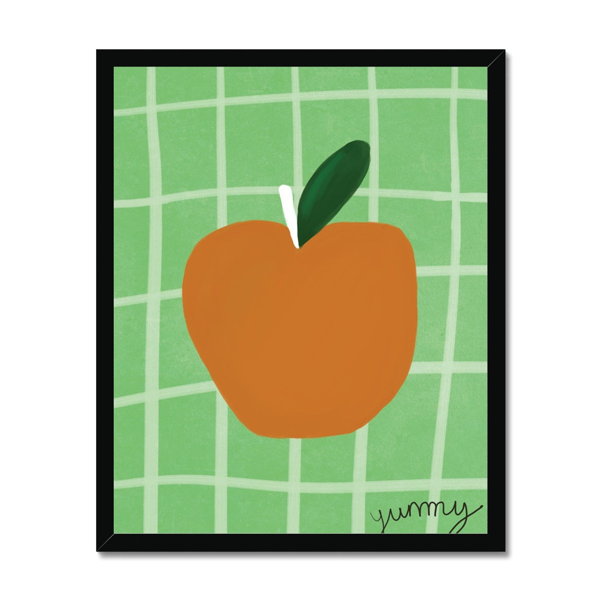 Yummy Apple Print - Green, Brown Framed Print