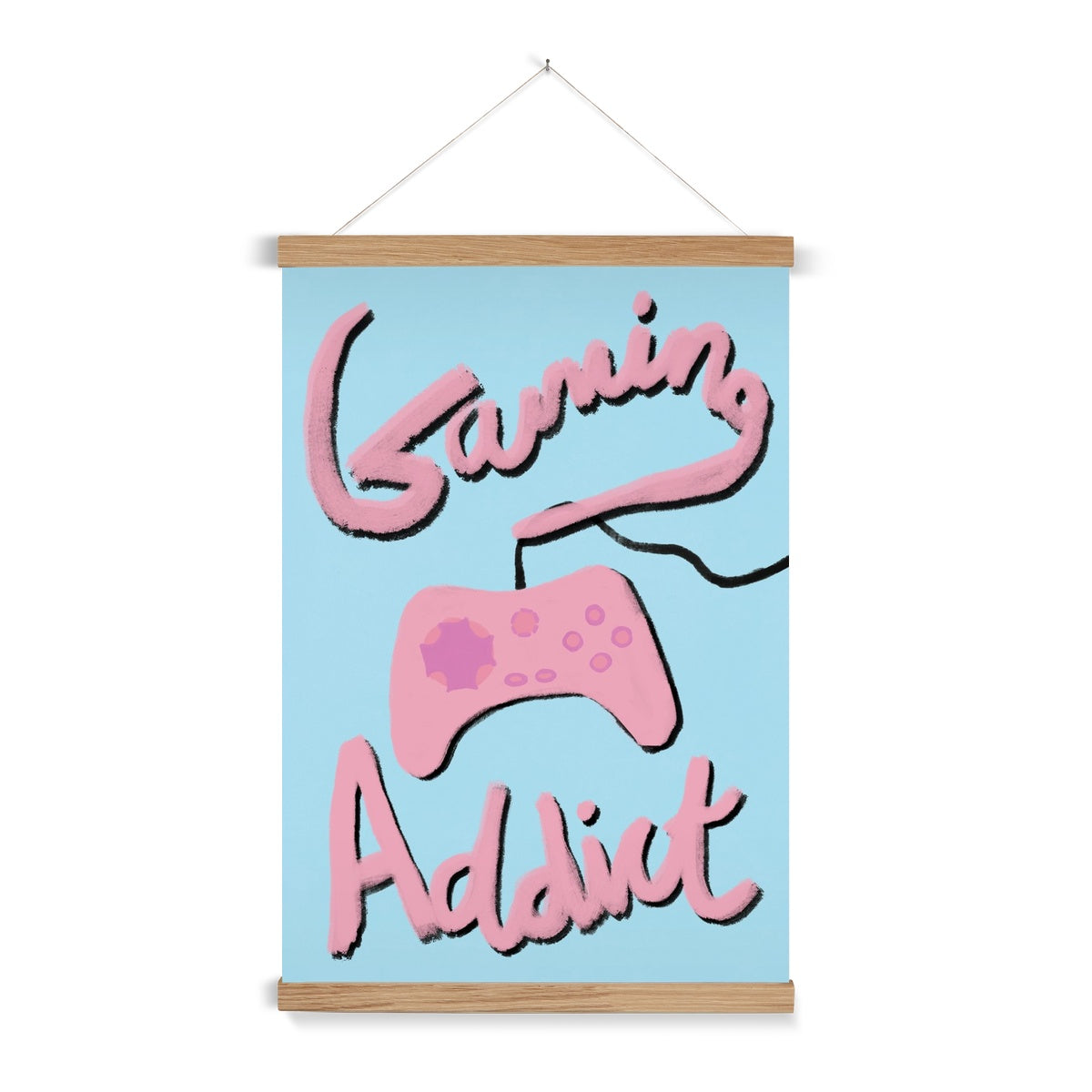 Gaming Addict Print - Light Blue, Pink Fine Art Print with Hanger