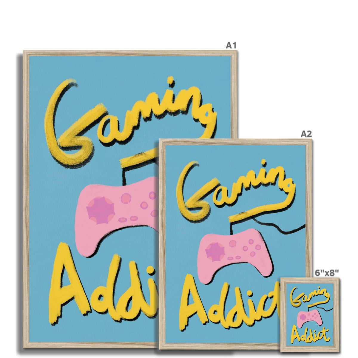 Gaming Addict Print - Blue, Yellow, Pink Framed Print