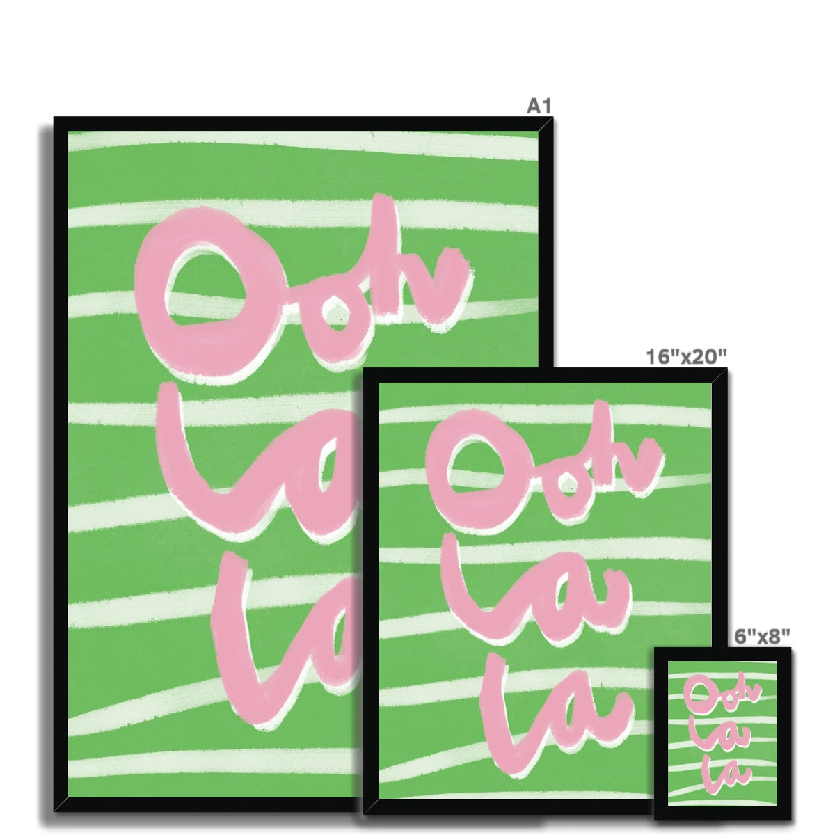 Ooh La La Art Print - Green, White and Pink Framed Print