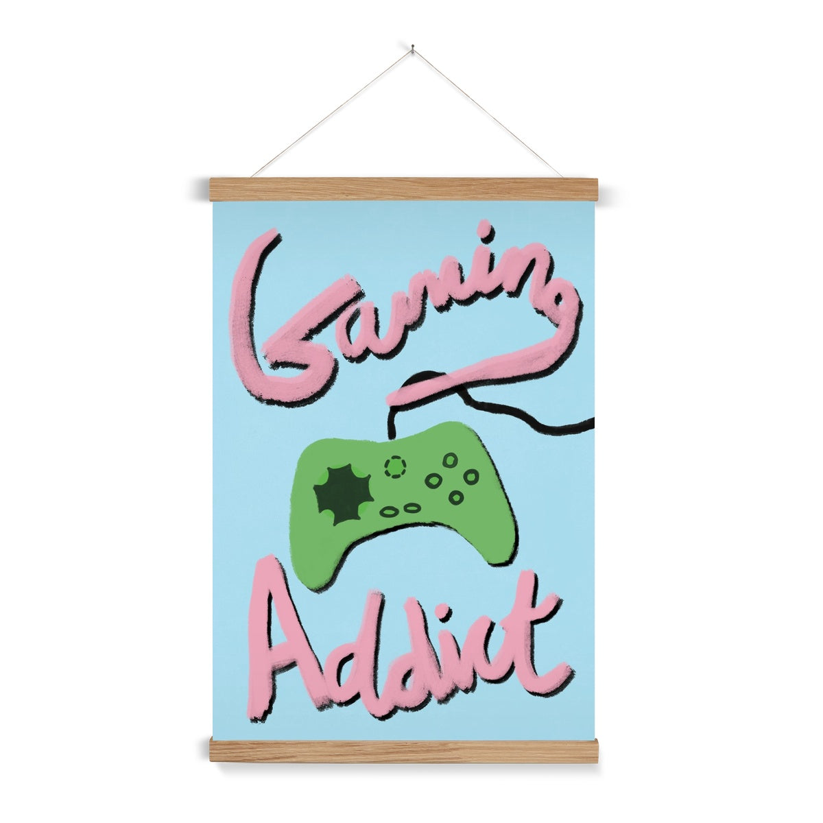 Gaming Addict Print - Light Blue, Pink, Green Fine Art Print with Hanger