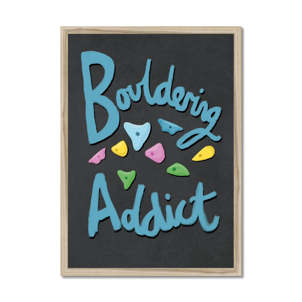 Bouldering Addict - Black and Blue Framed Print