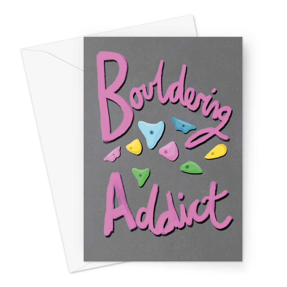 Bouldering Addict - Light Grey and Pink Greeting Card