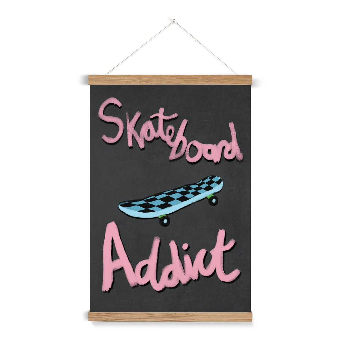Skateboard Addict Grey, Pink, Blue Fine Art Print with Hanger