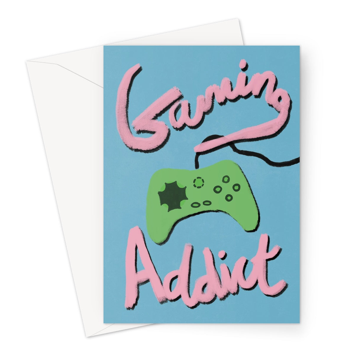 Gaming Addict Print - Blue, Pink, Green Greeting Card